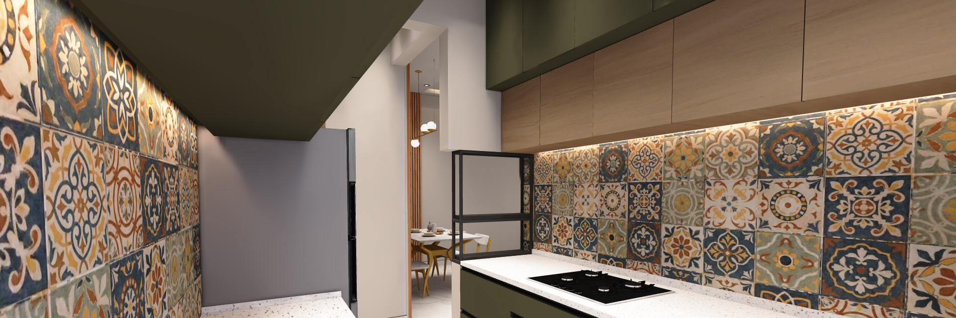 Kitchen interior rendered in a Web3D walkthrough
