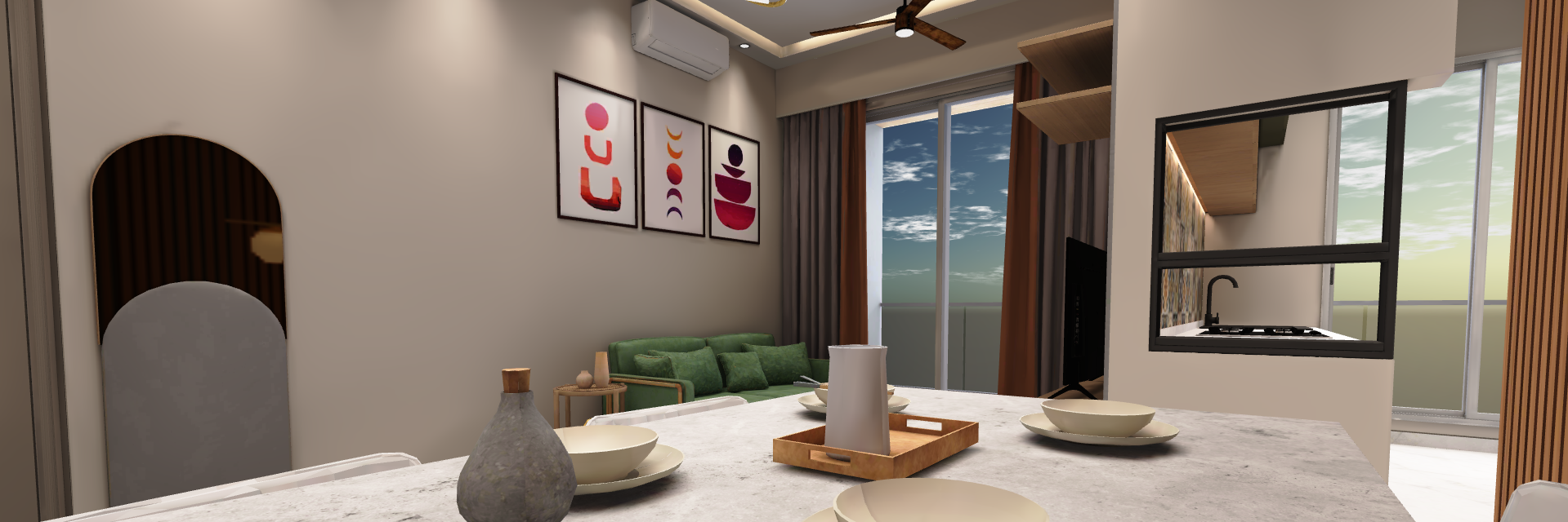 Dining area close-up rendered in a Web3D walkthrough